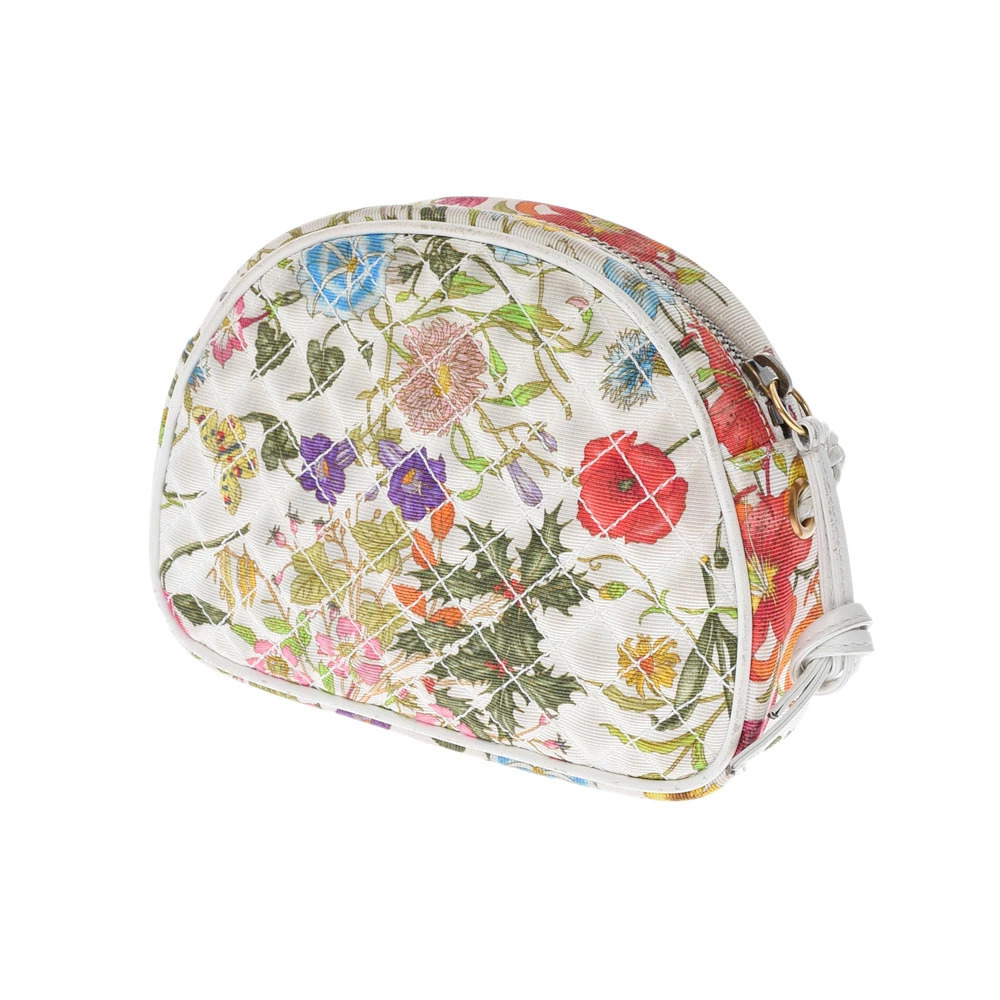 Gucci White Bag Horsebit Floral Shoulder Canvas White